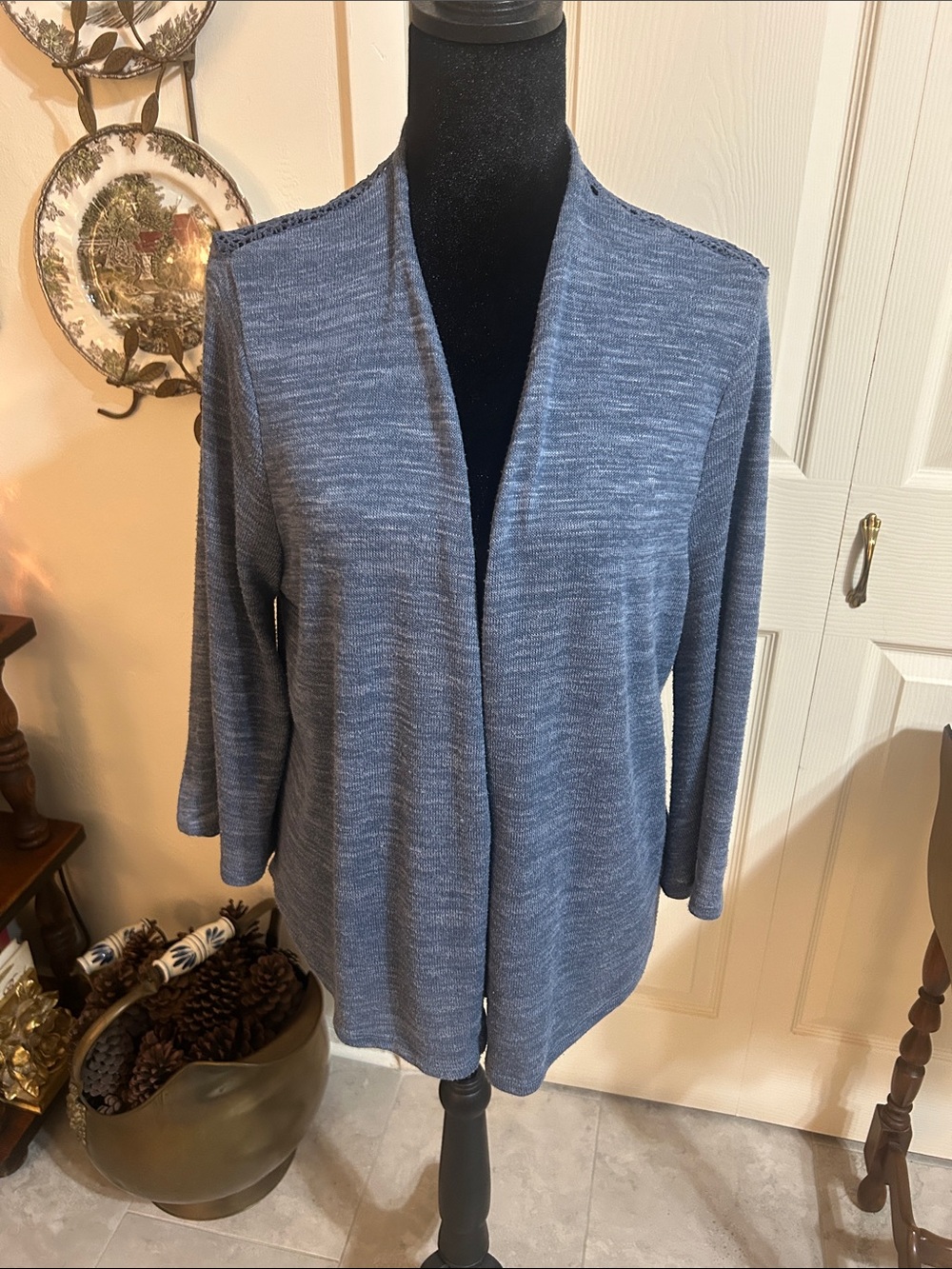 Time and Tru Slate Blue Open-Front Knit Cardigan